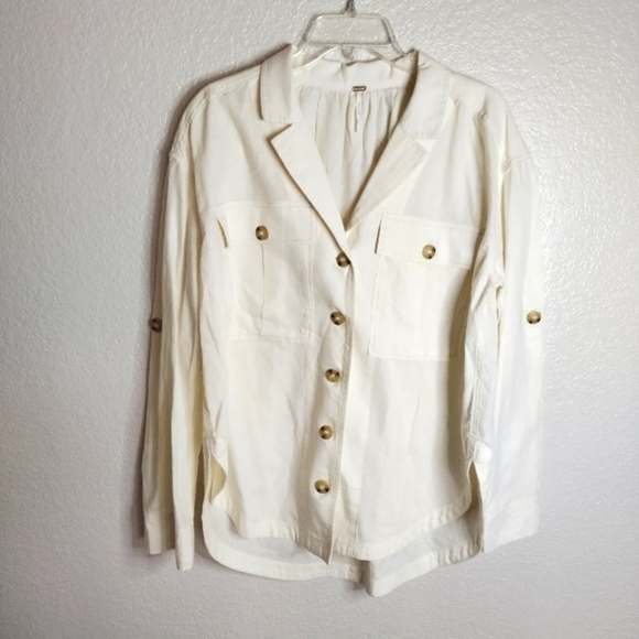 Free People Sunshine in the pocket button down shacket off white sz S - Picture 2 of 8